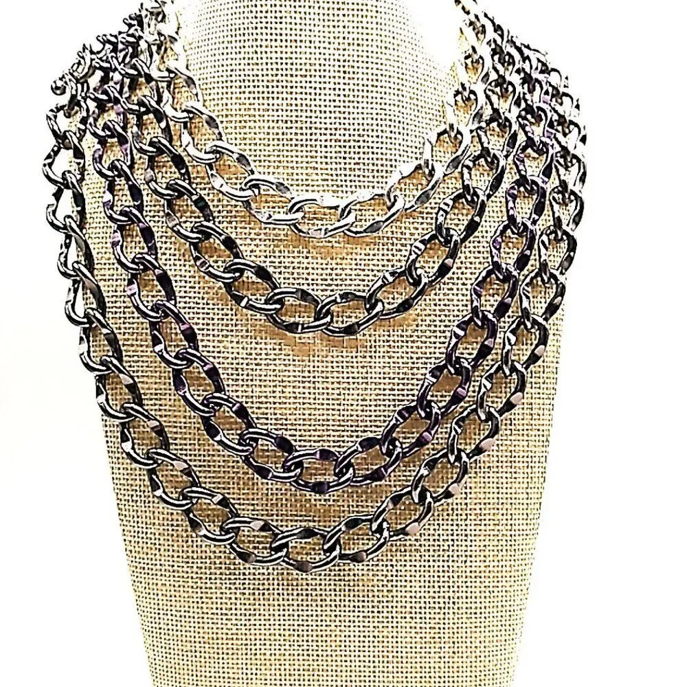 Chico's Unisex Heavy Necklace 4 Strand Metal Multi-tone Chain Link